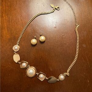 Anne Taylor NEW Gold and Faux Pearl Necklace and Earring Set
